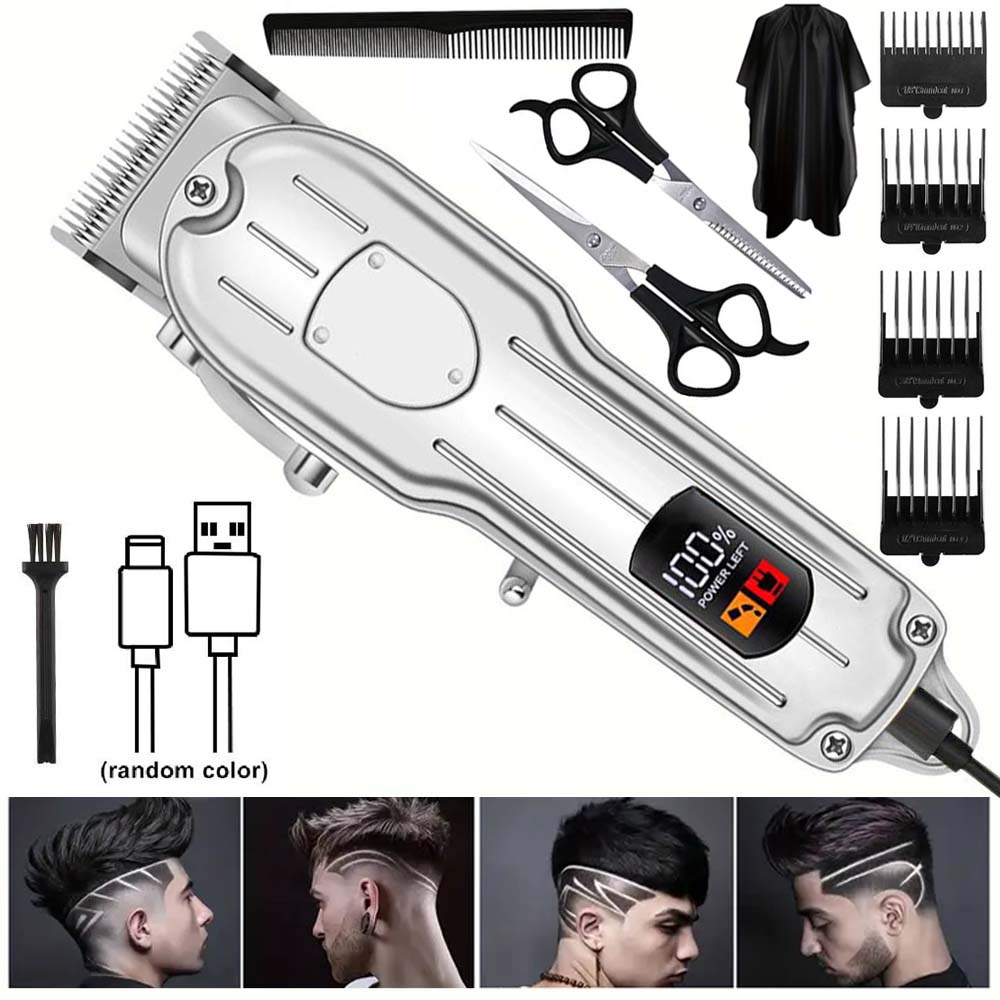 Beard Trimmer Cordless - 男性用プロ仕様バリカン - コードレス理髪バリカン、ヘアカット＆グルーミング用、充電式ひげトリマー、USB充電式グルーミングキット、4種類のガイドコームとクリーニングブラシ付き