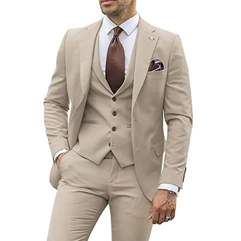 Men Grooming Outfit - 男性のためのベージュのウェディングスーツ,3ピース,薄いニットのスーツ,結婚式のための,フォーマルなイブニングウェア,2023コレクション