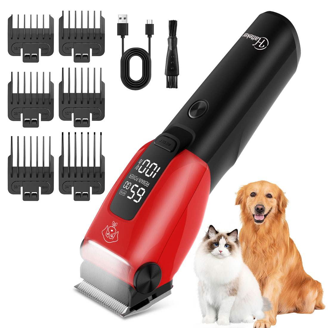 Hair Clipper Professional - ハッテカー電動ペットバリカン 犬猫用 プロ仕様ペットグルーミングトリマーキット 調整可能な刃付き