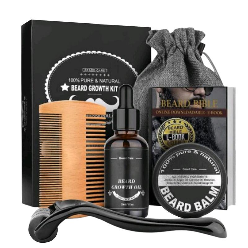 Mens Grooming Kit Bag - 5 個男性ひげバーバグルーミングひげセットひげ成長オイル男性ヘアエンハンサー厚い口ひげグルーミングひげケアオイルコームバッグ