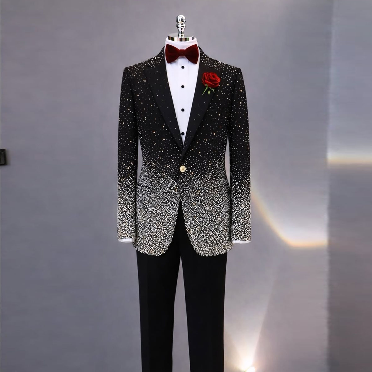 Men Grooming Outfit - ハンサムなラインストーンダイヤモンドメンズスーツ2ピースセットスリムフィット新郎タキシード男性用ブレザー誕生日結婚式男性服カスタマイズ