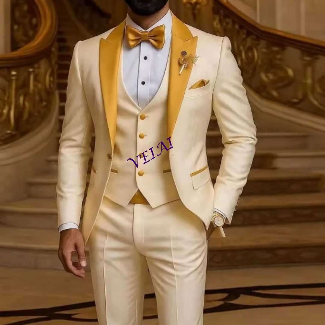 カスタムゴールドカラー アイボリー メンズスーツ 結婚式 パ - Men Grooming Outfit のレビューと価格