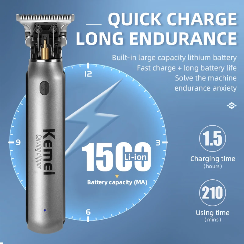 Kemei-男性用のプロ用電気バリカン,コードレスおよび充電 - Beard Trimmer Cordless のレビューと価格