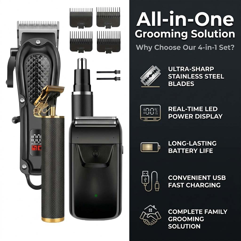 4 in 1 メンズヘアクリッパーセット、コードレス電動トリ - Beard Trimmer Cordless のレビューと価格