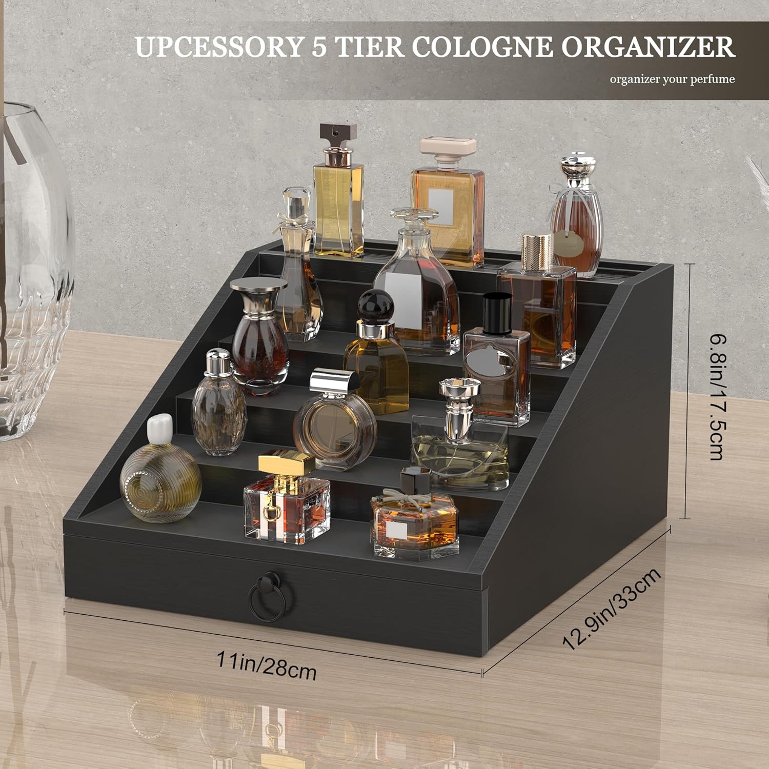 4段式の黒い木製香水収納トレー。ベルベットの隠し引き出し付き - Men'S Grooming Gift Box のレビューと価格