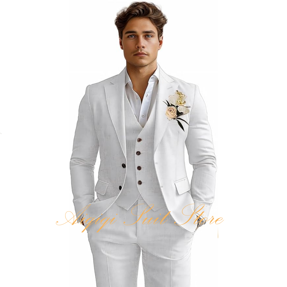リネンメンズスーツ3ピーススリムフィットタキシードスーツメン - Men Grooming Outfit のレビューと価格